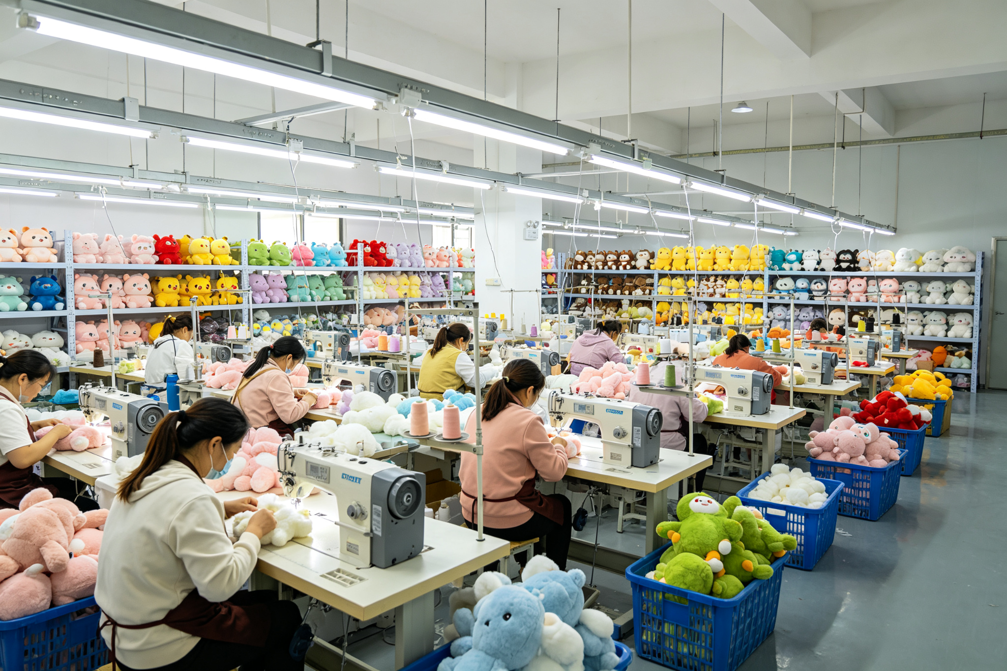 SurgarKoko plush toy factory workshop, professional OEM manufacturing facility in Shenzhen China