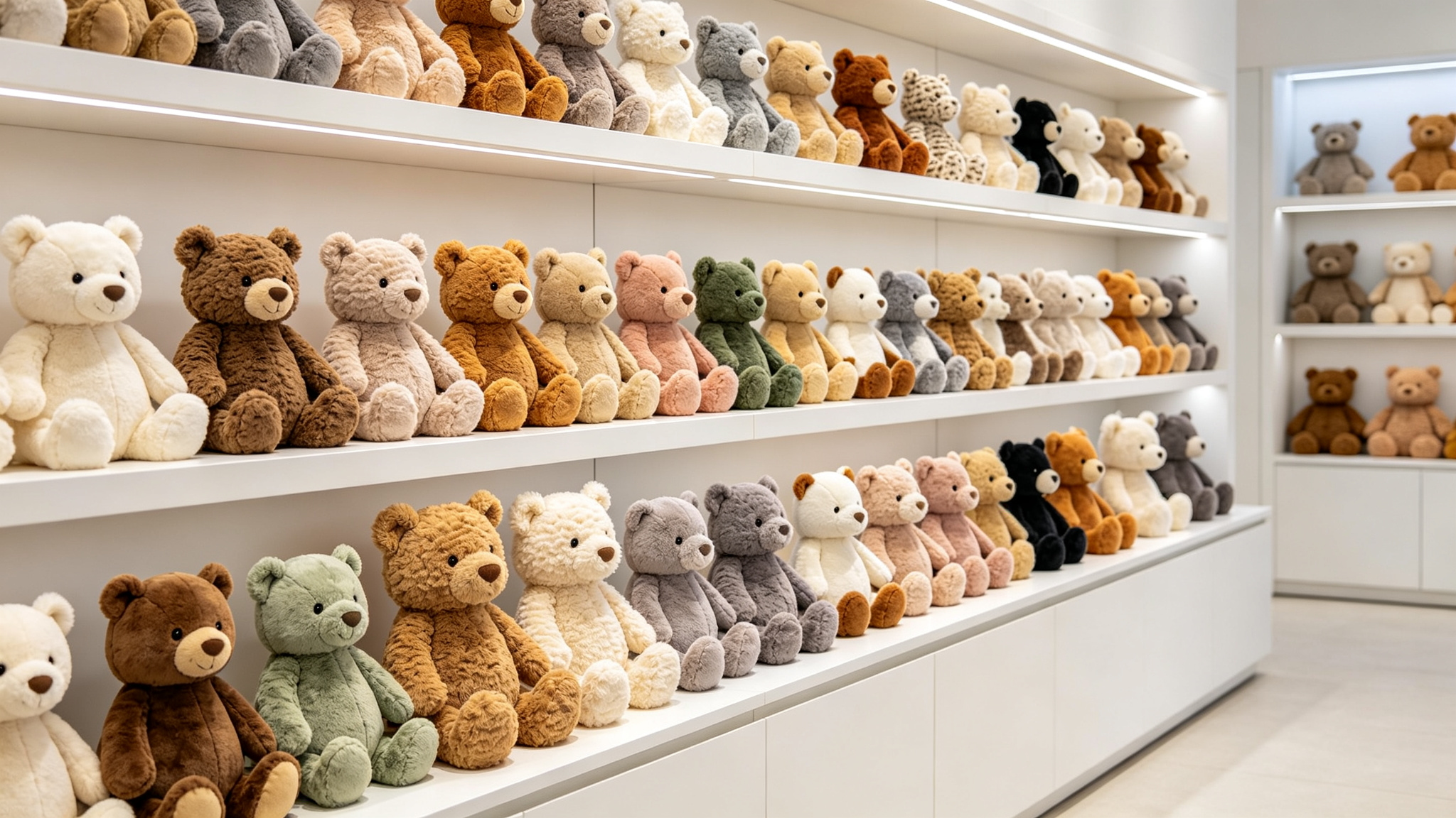 Collection of cute premium plush toys in pastel colors